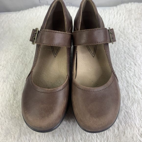 Sanita Womens Nyla Brown Leather Round Toe Wedge Heel Buckle Mary Jane Shoes 38 - Picture 15 of 16